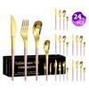 Venta caliente transfronteriza vajilla de acero inoxidable Serie Luna Creciente Cuchillo, tenedor y cuchara occidentales para 6 personas juego de 24 piezas traje de caja de color