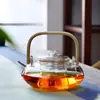 Mango de Bambú Olla de Haz Vidrio de Borosilicato Tetera Hervidora Tetera de Vidrio Engrosado Tetera de Flor Kung Fu
