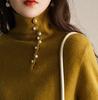 Diseño de Cuello Alto de Moda Francés Botones Medio Abiertos Botón de Perla Francesa Suéter Suave y Ceroso Suéter de Punto para Mujer Europeo