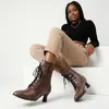 Comércio exterior 2026 novo botas de tornozelo de salto alto bico fino retrô plus size salto taça de vinho cadarço frontal zíper lateral para AliExpress transfronteiriço