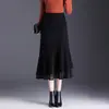 Saia Lã Cauda de Peixe com Renda Irregular Feminina 2026 Outono/Inverno Nova Cintura Alta Cobrindo o Quadril Chique Bodycon