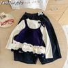 [Casa Rosa] Atuendo Dulce para Niñas Otoño Nuevo Pantalones de Pierna Ancha de Lunares para Niños Conjunto de Dos Piezas Ropa de Bebé de Moda