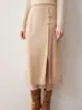 Nova saia de caxemira outono/inverno para mulheres, feita de caxemira pura, com design retrô estilo chinês, quente e confortável, versátil para uso casual e com fenda.