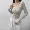 Camiseta de manga larga de dos piezas con costuras de encaje entalladas de estilo americano para mujer 2024 Nueva blusa elegante que favorece la figura