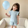 Conjunto de niña transfronterizo 2026 ropa de bebé con pequeñas mangas acampanadas y shorts, conjunto de dos piezas de verano para niñas