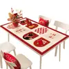 Mantel de Mesa de Año Nuevo, a Prueba de Aceite, Impermeable, No Requiere Lavado, Anti-Quemaduras, Mantel para Mesa de Café con Atmósfera Roja, Protector de Mesa con Dibujo Animado del Año del Caballo