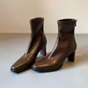 Chuyuji Botas Versáteis Silenciosas de Salto Fino para Ir ao Trabalho Botas de Salto Alto no Tornozelo Couro Macio Bico Fino Botas Elásticas Emagrecedoras Novo Modelo Outono/Inverno