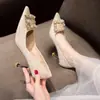 Vestido Color Champán Tejido Principal Zapatos de Boda Tacones Altos 2025 Nueva Primavera Cristal Dama de Honor Vestido de Boda Dos Usos Zapatos de Novia