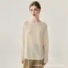 Novo suéter de cashmere 75% e seda de amoreira 25%, de malha reversível, gola redonda, cor sólida, versátil, solto e macio, para mulheres