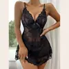 Ropa Interior Sexy Europea y Americana Transfronteriza de Comercio Exterior Camisón, Camisón para Mujer con Tirantes, Vestido Sexy Sexy de Malla de Encaje Hueco, Directo de Fábrica