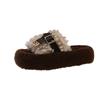 Pantufas Peludas de Sola Grossa para Uso Externo Feminino 2025 Outono Nova Moda Fivela de Cinto Preguiçosa Casual Pantufas Cacheadas Atacado