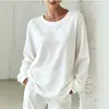 Sudadera Casual de Manga Larga para Mujer, Color Suave, Holgada, Cuello Redondo, Otoño e Invierno, Transfronteriza Europea y Americana, 2026