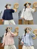 Camisa de mujer de manga larga de gasa de doble capa de algodón puro, nuevo estilo primavera y otoño 2026, encaje grande artístico, camisa versátil casual holgada