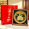 Base roja con adorno "Cien Bendiciones" de pan de oro, cuenco del tesoro del Dios de la Riqueza, navegación tranquila, decoración de escritorio creativa para atraer la fortuna, regalo de negocios
