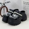Zapatos de Madera con Cadena de Diamantes de Oso Plateados, de Moda, Versátiles, para Aumentar la Altura 10cm, para Mujer, Sandalias de Suela Gruesa Antideslizantes para Exteriores