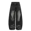 Jeans Scimitar Pleated Azul Gelo Retrô Americano 2025 Solto Casual Cool de Perna Larga Comprimento Total Calças Scimitar