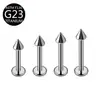 Venta al por mayor Spot Europeo y Americano Aleación de Titanio G23 Cono Puntiagudo Bola Redonda Rosca Externa Fondo Plano F136 Joyería para Piercings Tachuelas para Labios Tachuelas para Orejas
