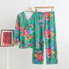 Traje de Pijama de Terciopelo Alemán para Mujer Otoño e Invierno Estilo Nacional Estilo Occidental Hebilla Estilo Étnico Chino Estampado de Año Nuevo Holgado Ropa de Casa