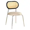 Cadeiras de jantar trançadas em Rattan, cadeiras de restaurante estilo vintage, cadeiras de ferro forjado e rattan, confortáveis para longos períodos sentado, com encosto e assento macio, adequadas para cozinhas e salas de jantar, para uso doméstico