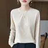 Suéter de Tricô Fino Lyocell Estilo Coreano com Gola Redonda para Mulheres, Nova Coleção Primavera/Verão 2026, Camisa Básica Versátil Simples, Top Elegante
