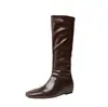 Versión de Piel de Vaca con Aumento de Altura Interna de 4 cm~ Botas Planas Suaves Delgadas Versátiles, Botas de Montura de Media Caña para Mujer, Zapatos de Piel Genuina