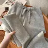 Pantalones de Punto Grueso de Lana Gris de Alta Gama de Pierna Ancha para Mujer, Pantalones Rectos Casuales Sueltos de Cachemir para Otoño e Invierno