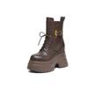 Botas de Couro de Vaca de Primeira Camada 12cm com Salto Interno para Mulheres 2025 Outono e Inverno Novo Estilo Botas Curtas de Sola Pequena e Grossa Outono e Inverno Forradas com Lã