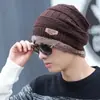 Gorro de Inverno com Forro de Fleece, Gorro de Lã Grossa Tricotado, Estilo Jovem Tendência, Aba Larga, Gorro de Algodão Quente para Puxar, Proteção para Orelhas, À Prova de Vento
