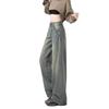 Jeans de Pierna Ancha con Diseño de Rayas Verticales Retro Americano para Mujer, Nuevo Otoño Cintura Alta Adelgazantes Sueltos de Pierna Larga