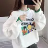 Sudadera Fina Estampada de Dibujos Animados para Mujer Primavera y Otoño Estilo Coreano Holgada Estilo Universitario Falso de Dos Piezas Pulóver para Estudiante Top de Manga Larga