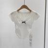 Camiseta de Manga Corta con Lazo Ajustada Ajustada Espalda Descubierta Cuello en V Combinable Moda Nicho Ins Chica Picante Pura Top Sexy