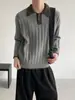 Suéter de punto de cuello polo de alta gama americano para hombre, Otoño e Invierno, Marca de moda, Color contrastante, Holgado, Casual, Versátil para pareja, Top de punto