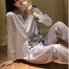 Pijama Feminina de Seda Imitada de Alta Qualidade Outono Inverno 2024 Conjunto de Duas Peças Manga Longa Sarja Roupa de Casa Cabelo Feminino