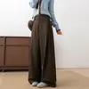 Calça boca de sino plissada de perna larga estilo coreano para mulheres, novidade outono 2026 cintura alta solta afina modelagem fluida calça de terno casual