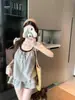 Camisola sin mangas tipo chaleco de lunares con volantes, diseño de dos piezas falsas para mujer, diseño de verano, holgada, adelgazante, sin mangas, con cordones, top exterior