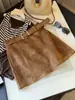 Falda de Gamuza Color Café Vintage para Mujer, Nueva Otoño de Cintura Alta Línea A Adelgazante Versátil Bodycon Mini Falda para Mujeres Petite