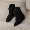 Botas de Borlas para Mujer Tallas 34-43 Otoño e Invierno, Transfronterizas Talla Grande Punta Redonda Sin Cordones Tacón de Cuña Goma Antideslizante Media Caña Botas para Mujer