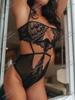 Body de Renda com Três Pontos Estilo Europeu e Americano Cor Sólida Vazado Transparente Patchwork Especialmente Projetado para Role Play de Rainha do Baile