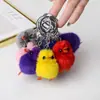 Colgante Llavero Pato Amarillo Pequeño de Piel de Visón Real, Adorno de Dibujos Animados Lindo de Piel Cosido a Mano