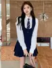 Novedad de Otoño Estilo Universitario Camisa Blanca Top Básico para Mujer con Corbata Vestido Versátil para Superponer