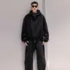 Cardigã MRNEARLY estilo americano com retalhos, corte justo, uma sweatshirt com capuz da moda para homens na primavera/outono