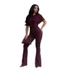 C7651 Transfronterizo AliExpress Amazon Moda Europea y Americana para Mujer Elegante Fruncido Texturizado Color Sólido Mono de Pierna Ancha