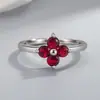 Anillo de Plata de Ley S925 Diamante Trébol de Cuatro Hojas Diseño de Lujo Accesible Pequeño Fresco Simple Abierto Anillo Ajustable Pulsera