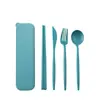Amazon juego de cubiertos de paja de trigo (cuchillo, tenedor, cuchara, palillos) para estudiantes, portátil para exteriores, juego de cuatro piezas