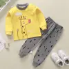Conjunto de Roupas de Outono para Crianças Novo Algodão Puro Roupas de Outono Calças de Outono Pijamas de Outono para Meninos Roupas de Casa para Bebês Meninas Roupas Infantis Venda por Atacado