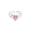 Anillo de Zirconia Rosa con Forma de Corazón para Mujer, Elegante y con Estilo, Nuevo Anillo Abierto de Doble Capa con Forma de Corazón, Anillo de Dedo Índice de Moda