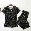 Pijama Feminino Verão Manga Curta Plus Size Magro Feminino Roupa de Casa Conjunto Fofo e Fresco de Cabelo