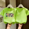 Camiseta de Manga Corta de Algodón Puro para Niñas 2026 con Estampado de Dibujos Animados, Top de Cuello Redondo para Niños, Transpirable, Versátil y Cómodo