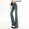 Calças Jeans Flare Retrô Americanas para Mulheres 2025 Novas Cintura Alta Emagrecedoras Comprimento Total Retas Pernas Largas Bootcut