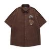 Camisa de Pana Bordada de Manga Corta Estilo Retro Americano Xiaozouju para Hombres y Mujeres Verano Nuevo Holgada Casual Camisa de Pareja